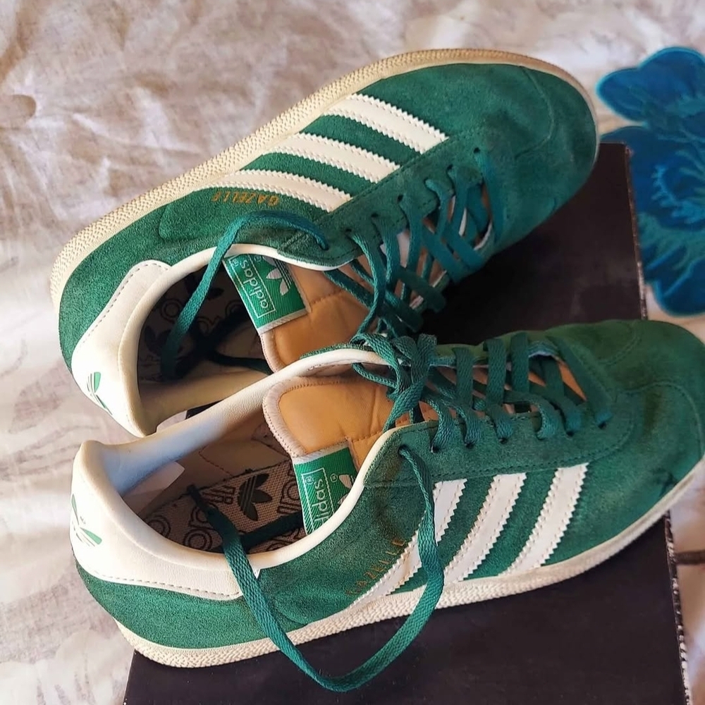 Adidas Gazelle Green and White Suede Sneakers